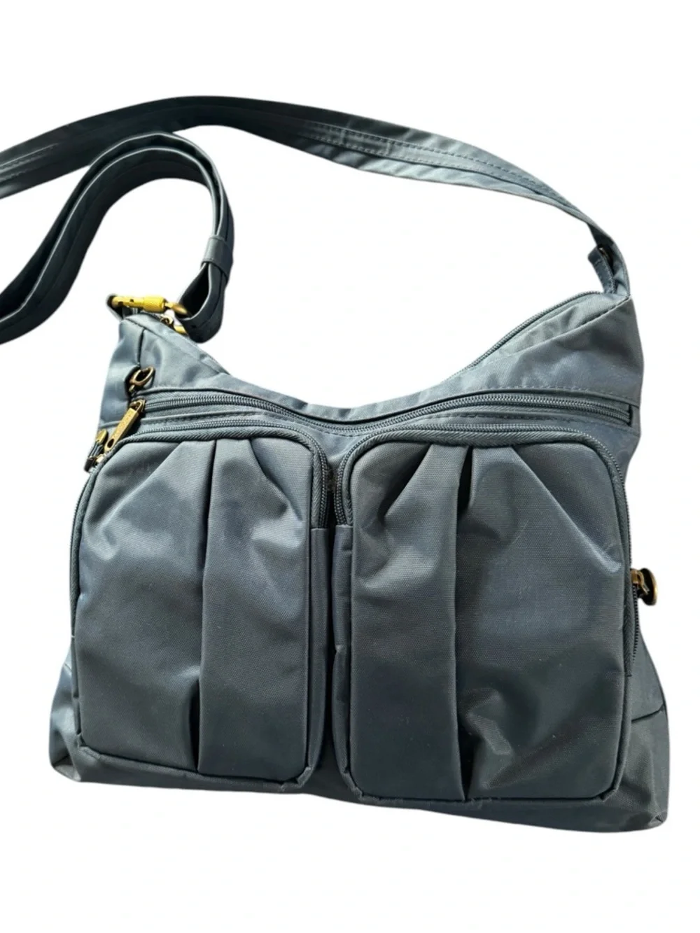 Travelon Anti-Theft Signature Twin Pocket Hobo Bag Style 42947 in blue